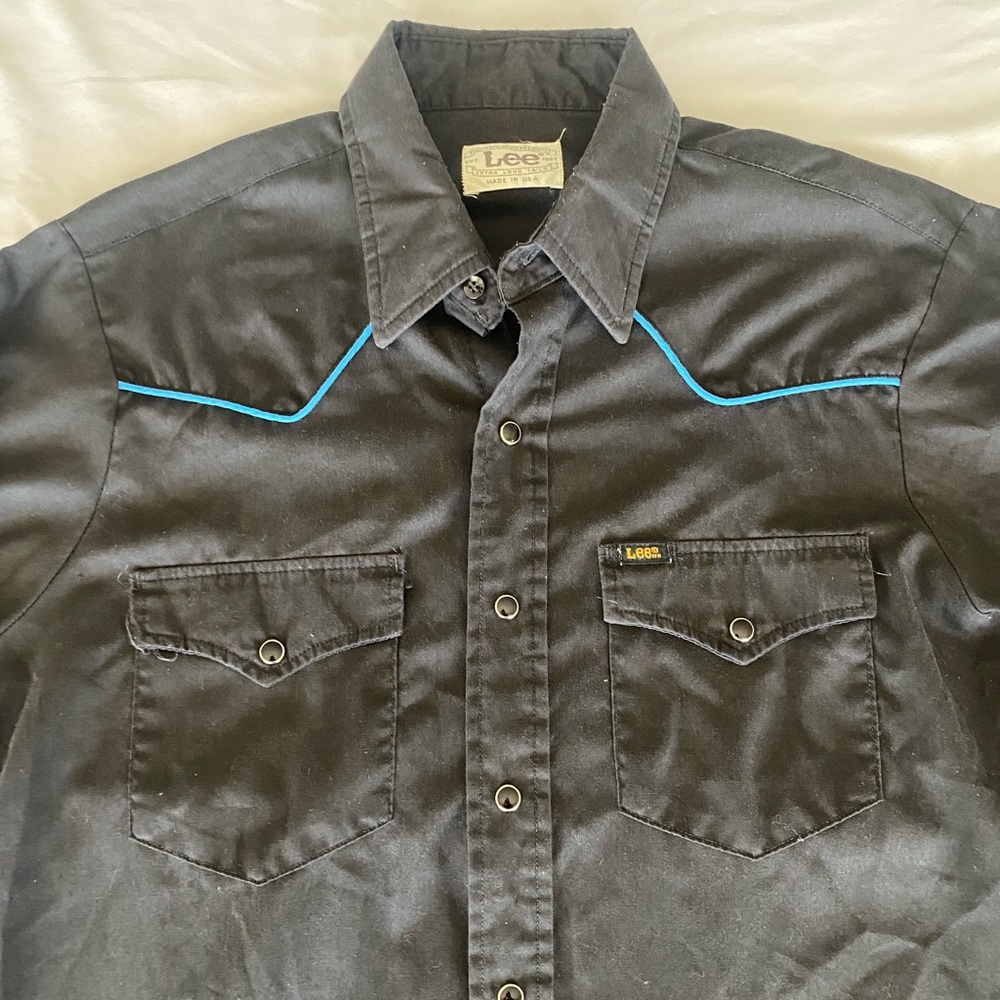 Vintage Lee Authentic Western Shirt Extra Long Tails Black Pearl Snap Size Large